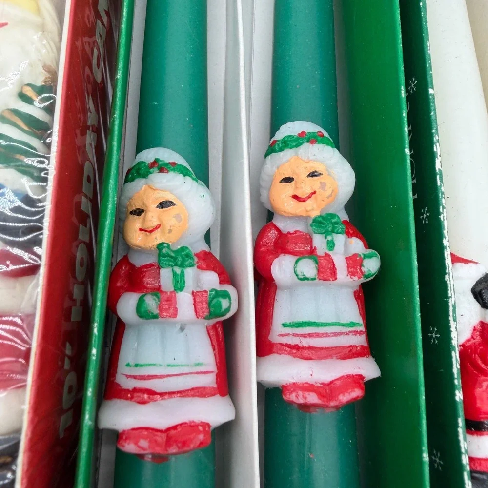 Vintage Christmas Taper Candles Set 10 Inch‎ Red Green White Santa Snowman 12pk